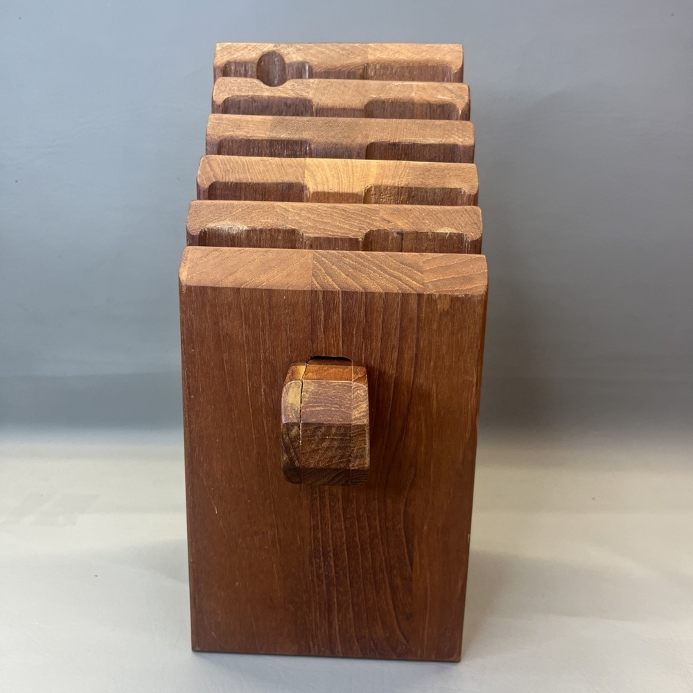 Solid Teak Puzzle Style Knife Block Hand Crafter By Col E.C. Elliot Vintage MCM